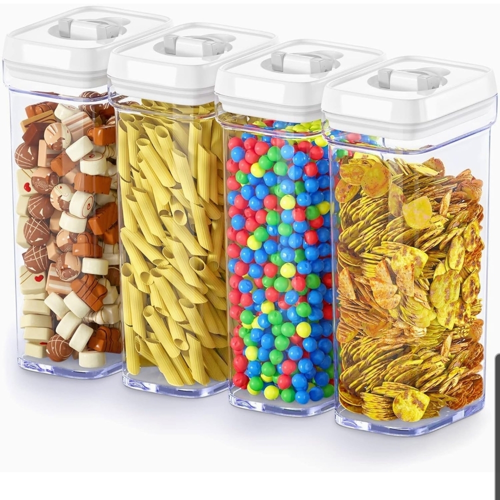 Airtight Clear Food Storage Canisters with White Lids - Set of 4 Tall
